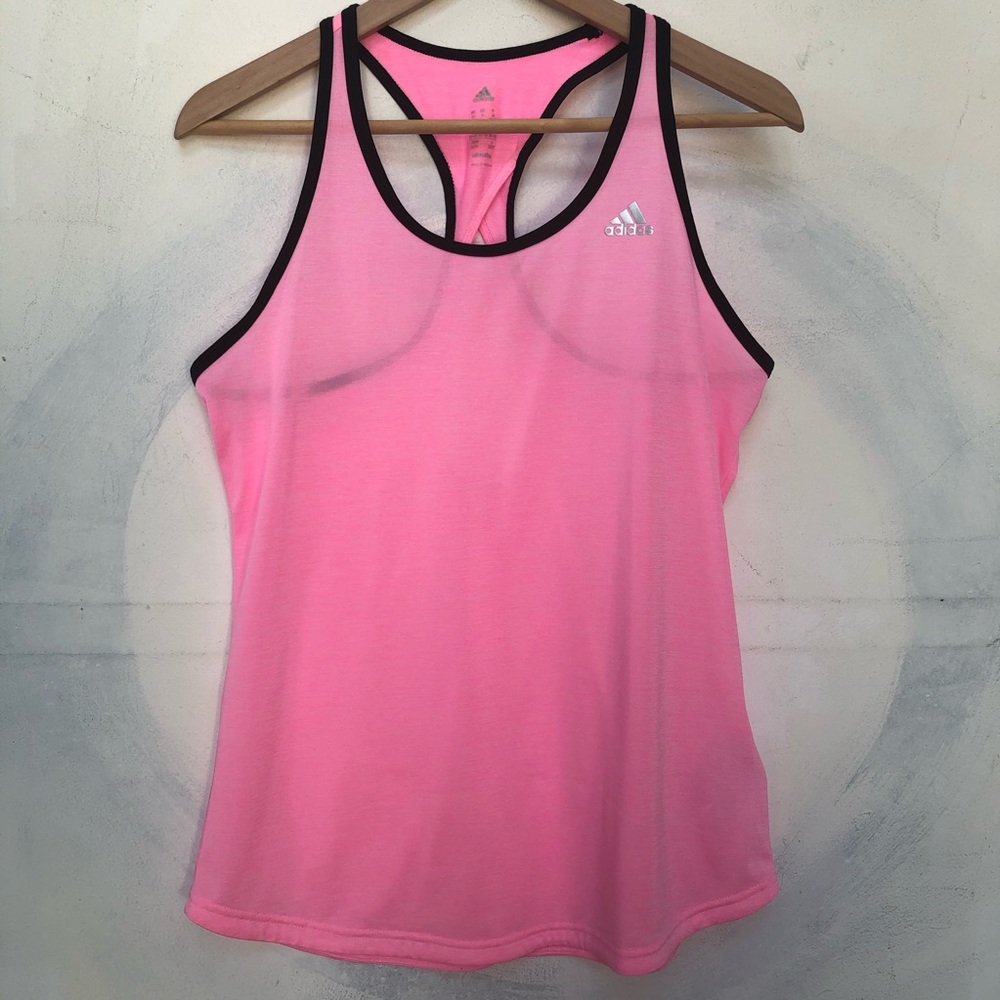 Adidas Women's Keyhole Tank Top Pink Black Brim